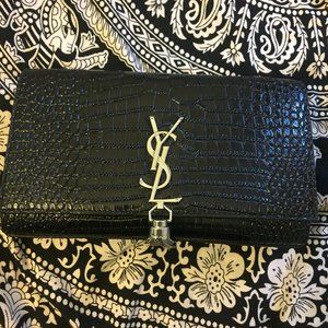 Yves Saint Laurent YSL Black Kate Tassel Bag Croc